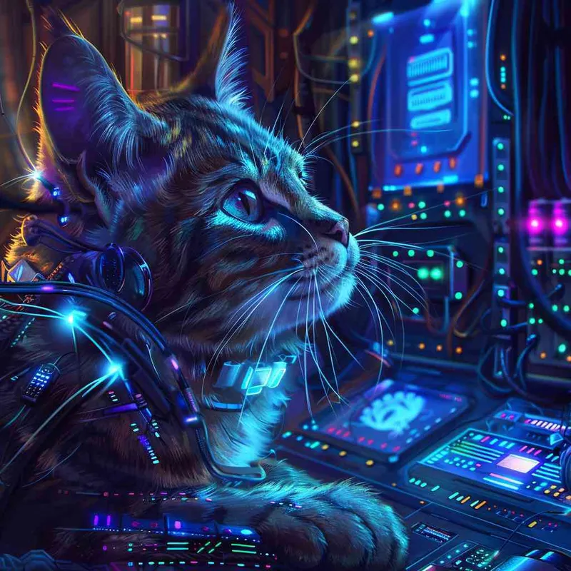 猫，科技，发光 - style4部分
