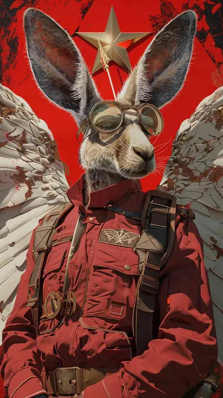a kangaroo in a Soviet suit, the angel is realisticly with, by Katsuhiro Otomo, Yoshitaka Amano, and Artgerm. 4k, masterpiece, high detail, 8k, saturated colors – AI绘画作品展示 | Midjourney中文版生成