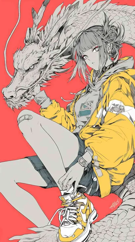 潮流运动，中国龙，线条，插画 - style1部分