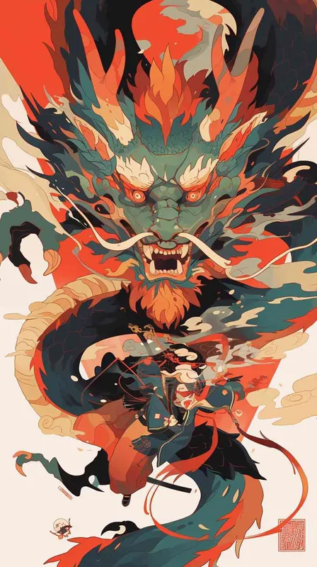 Chinese Eastern Dragon design, unique Yokai illustrations, Indonesian art, totem, wave lines, strong contrast, sports,Trendy culture - style3部分