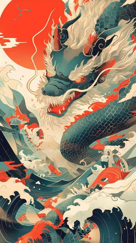 Chinese Eastern Dragon design, unique Yokai illustrations, Indonesian art, totem, wave lines, strong contrast, sports,Trendy culture - style4部分