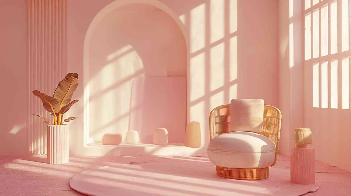 a room that has an interesting design, in the style of light pink and amber, minimalist line art, eco-friendly 
craftsmanship, hyper-realistic representation, bauhaus-inspired designs, Norwegian naturalistic representation, 
ultra detailed, Photorealistic, 16K, unreal engine  - style2部分