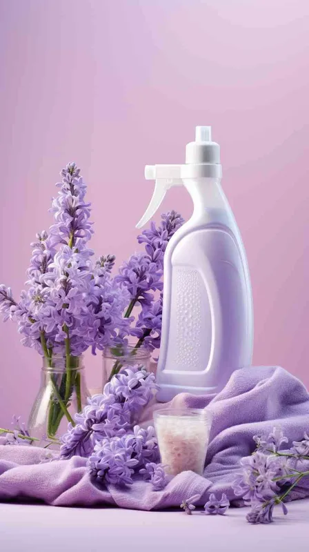 Light purple laundry detergent, bathroom, clothes, towels, flowers, product photography, commercial photography, 12 noon, Bright light, High detail - style2部分