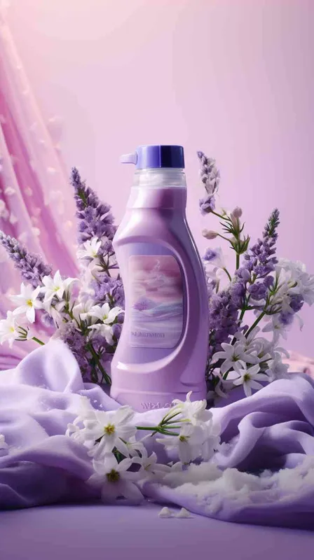 Light purple laundry detergent, bathroom, clothes, towels, flowers, product photography, commercial photography, 12 noon, Bright light, High detail - style3部分
