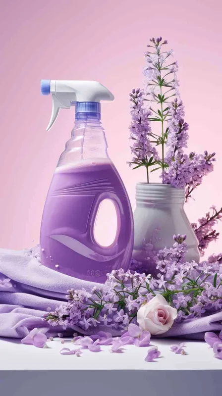 Light purple laundry detergent, bathroom, clothes, towels, flowers, product photography, commercial photography, 12 noon, Bright light, High detail - style4部分
