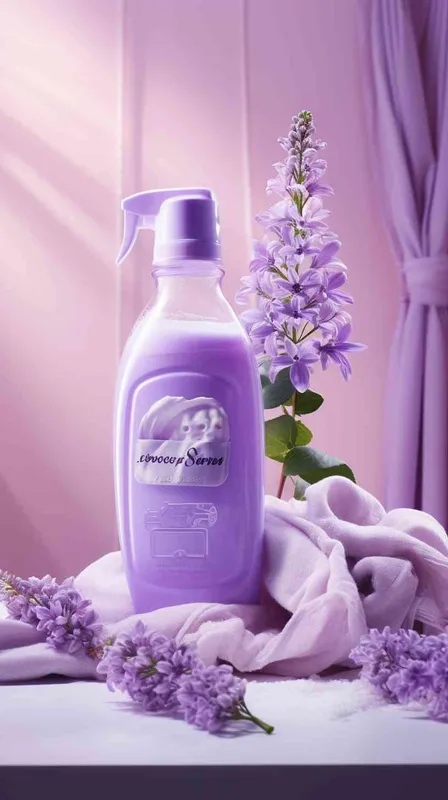 Light purple laundry detergent, bathroom, clothes, towels, flowers, product photography, commercial photography, 12 noon, Bright light, High detail - AI绘画作品展示 | Midjourney中文版生成