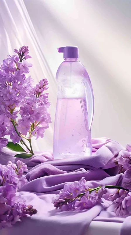 Light purple laundry detergent, bathroom, clothes, towels, flowers, product photography, commercial photography, 12 noon, Bright light, High detail - style3部分
