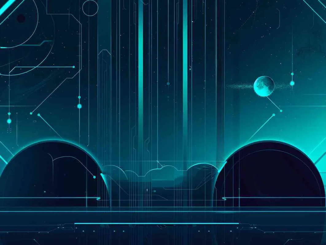 请帮我设计一个AI公司网站的背景图，要求扁平化风格，有宇宙、AI、未来科技感觉，颜色尽量偏深蓝，浅蓝，蓝绿，线条简单明快，不复杂 - style2部分