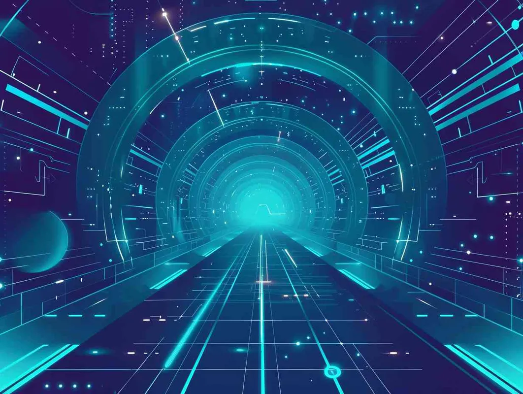 请帮我设计一个AI公司网站的背景图，要求扁平化风格，有宇宙、AI、未来科技感觉，颜色尽量偏深蓝，浅蓝，蓝绿，线条简单明快，不复杂 - style3部分