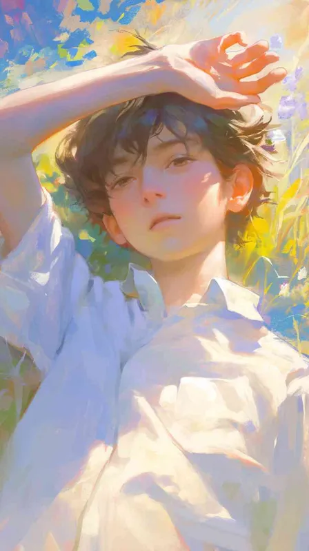 impressionism, A teenager boy in white shirt, by Oscar-Claude Monet and Studio Ghibli - style1部分