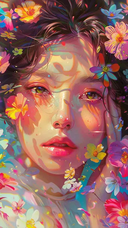 illustration,beautiful girl with colorful flowers on her face,multi-layered figures,romantic and natural,neon color palette, intricate, loose and smooth, by Cheng Yanjun –ar 3:4 –s 1000 –niji 6 – AI绘画作品展示 | Midjourney中文版生成