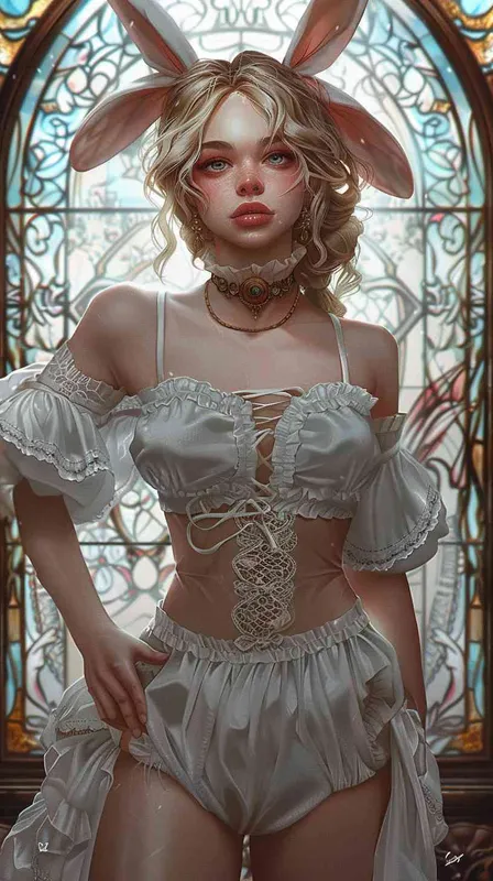 Bunny, Korea face,delicate face, lace transparent, lace skirt,Real-life photography, realistic, fantasy, intricate, elegant, highly detailed, digital painting, artstation, concept art, smooth, sharp focus, illustration, art by artgerm and greg rutkowski and alphonse mucha - style1部分