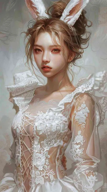 Bunny, Korea face,delicate face, lace transparent, lace skirt,Real-life photography, realistic, fantasy, intricate, elegant, highly detailed, digital painting, artstation, concept art, smooth, sharp focus, illustration, art by artgerm and greg rutkowski and alphonse mucha - style3部分