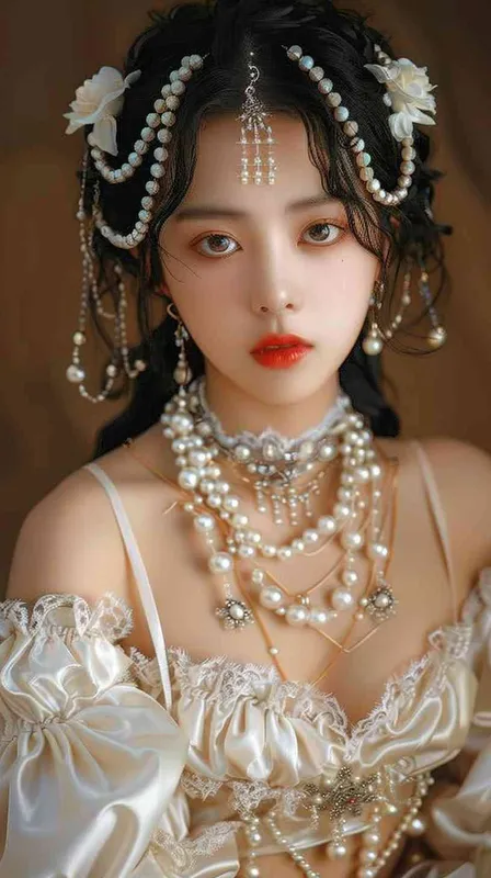 Korean, stunning beauty,with pearl ornaments on her body, - style3部分