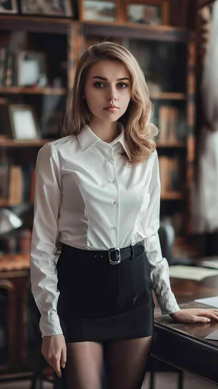 办公室里 穿着超薄黑丝和工作制服的美女 - style1部分