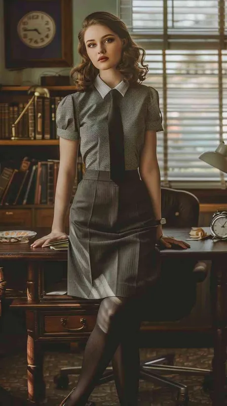 办公室里 穿着超薄黑丝和工作制服的美女 - style2部分