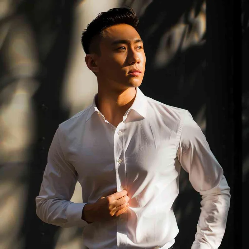 正派，阳光，清爽，干净的中国男人，穿着白衬衣的正装标准照 - style2部分