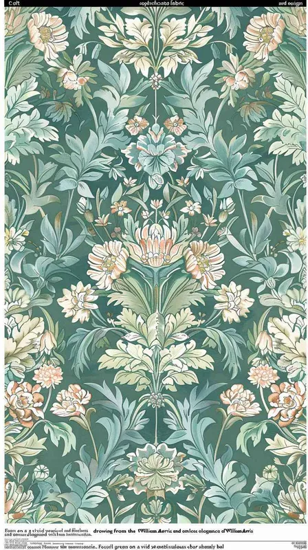 “Craft a sophisticated fabric design featuring an elaborate array of botanical and floral motifs, drawing from the timeless elegance of William Morris and enriched with Baroque intricacies. Focus on a vivid yet tranquil green color scheme, meticulously balanced with other hues for depth. Ensure the pattern allows for a seamless transition across repeats, embodying a blend of romanticism and vintage charm. –ar 1:1 –style raw –v 6.0” – AI绘画作品展示 | Midjourney中文版生成