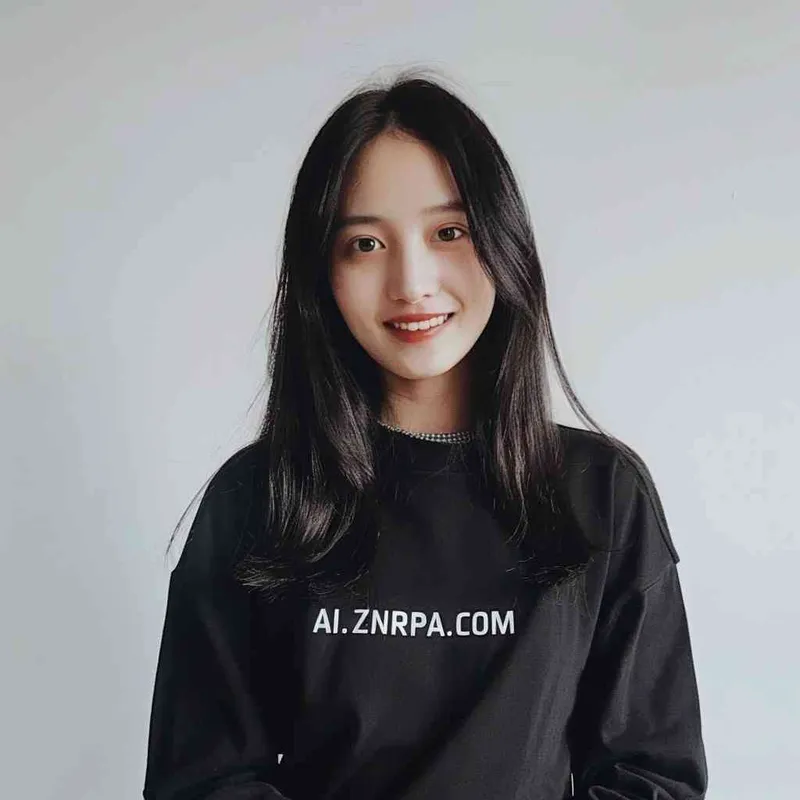 A Chinese girl with long black hair and a dark long-sleeved round-neck T-shirt with 