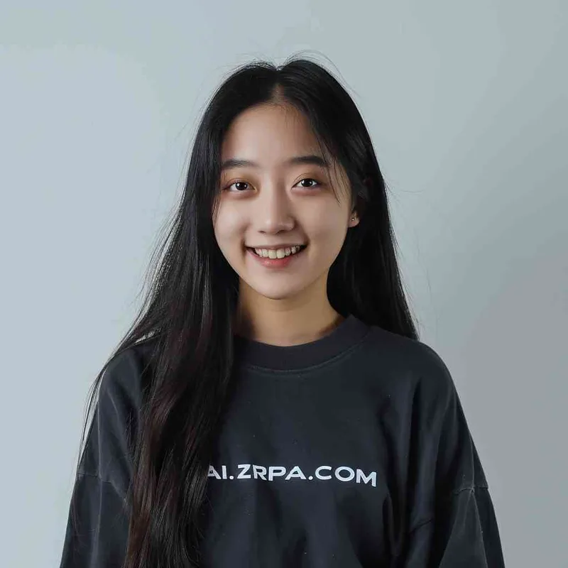 A Chinese girl with long black hair and a dark long-sleeved round-neck T-shirt with 