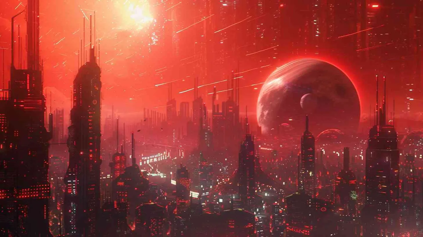 Red universe, science fiction, cyberpunk, planets, energy - AI绘画作品展示 | Midjourney中文版生成