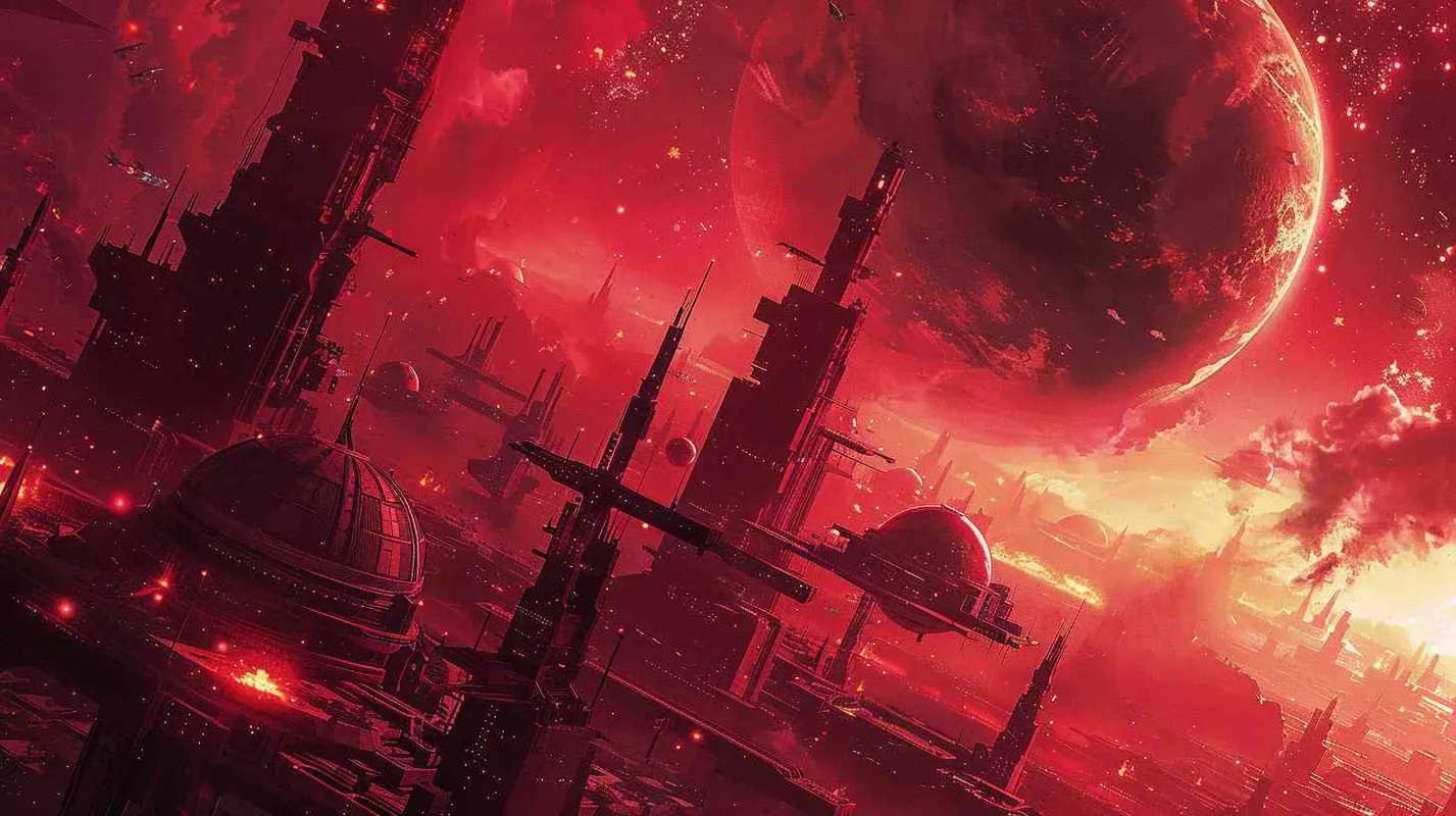 Red universe, science fiction, cyberpunk, planets, energy - AI绘画作品展示 | Midjourney中文版生成
