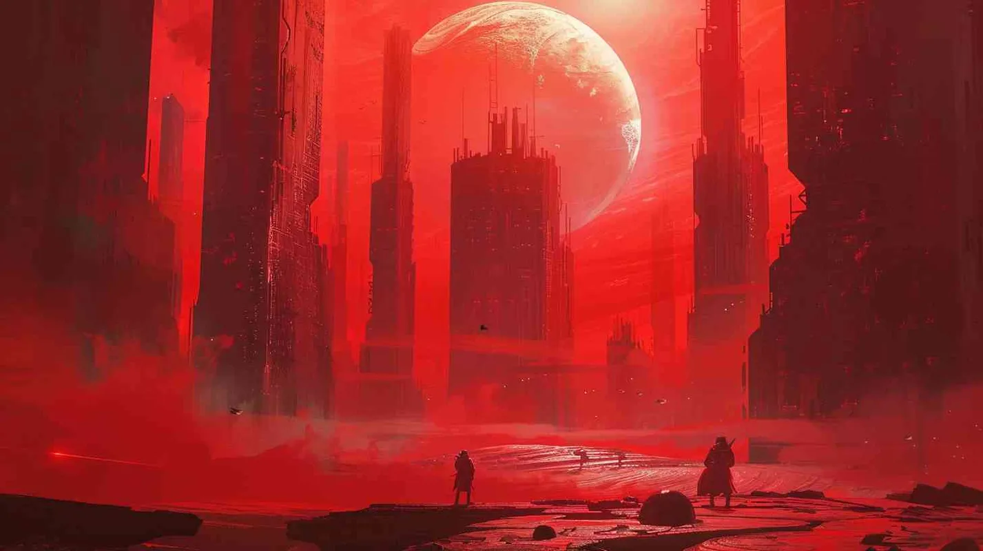 Red universe, science fiction, cyberpunk, planets, energy - AI绘画作品展示 | Midjourney中文版生成