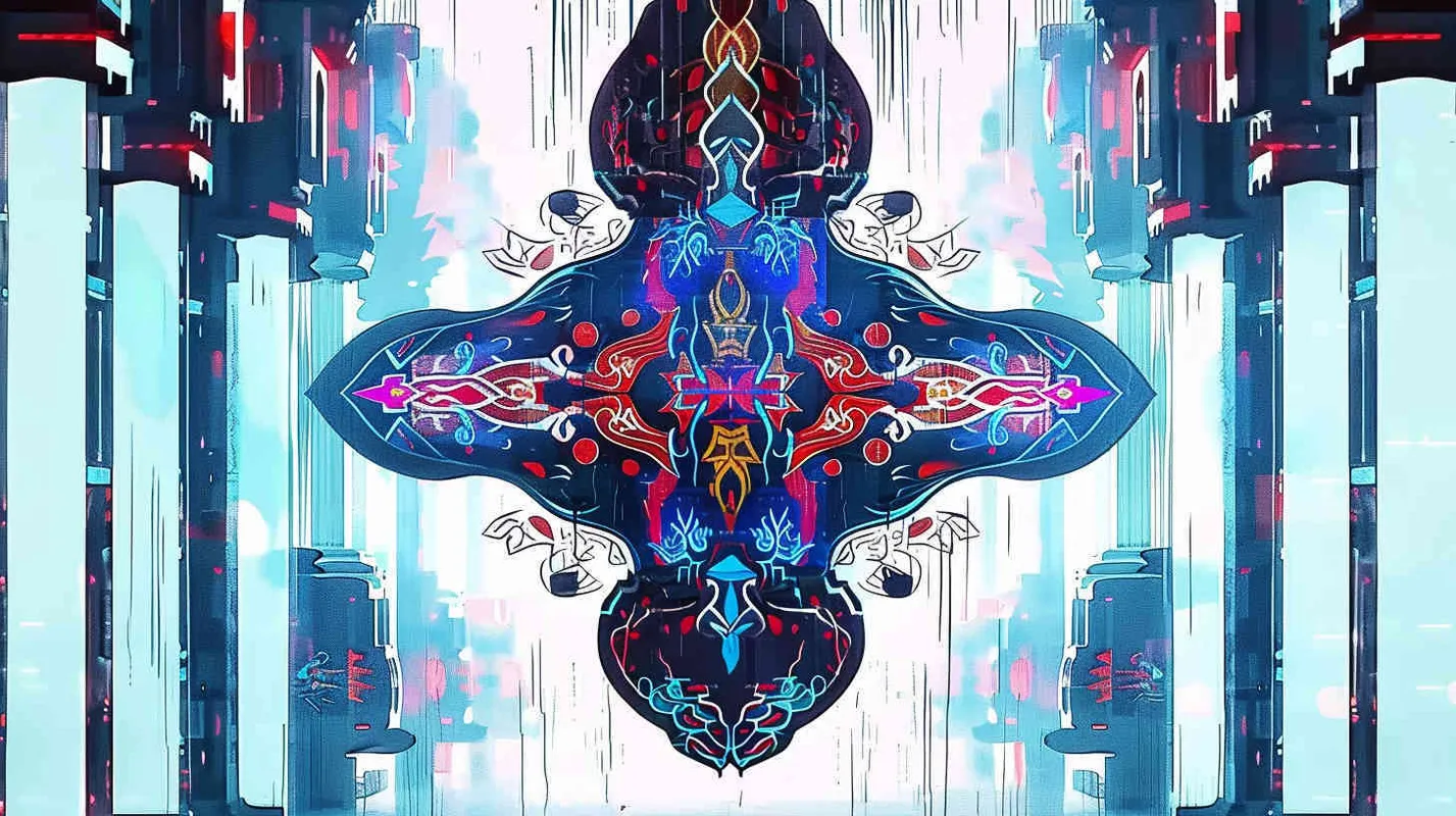 中国传统纹样做设计元素构建元宇宙场景，大场景，未来感，赛博朋克 - style4部分