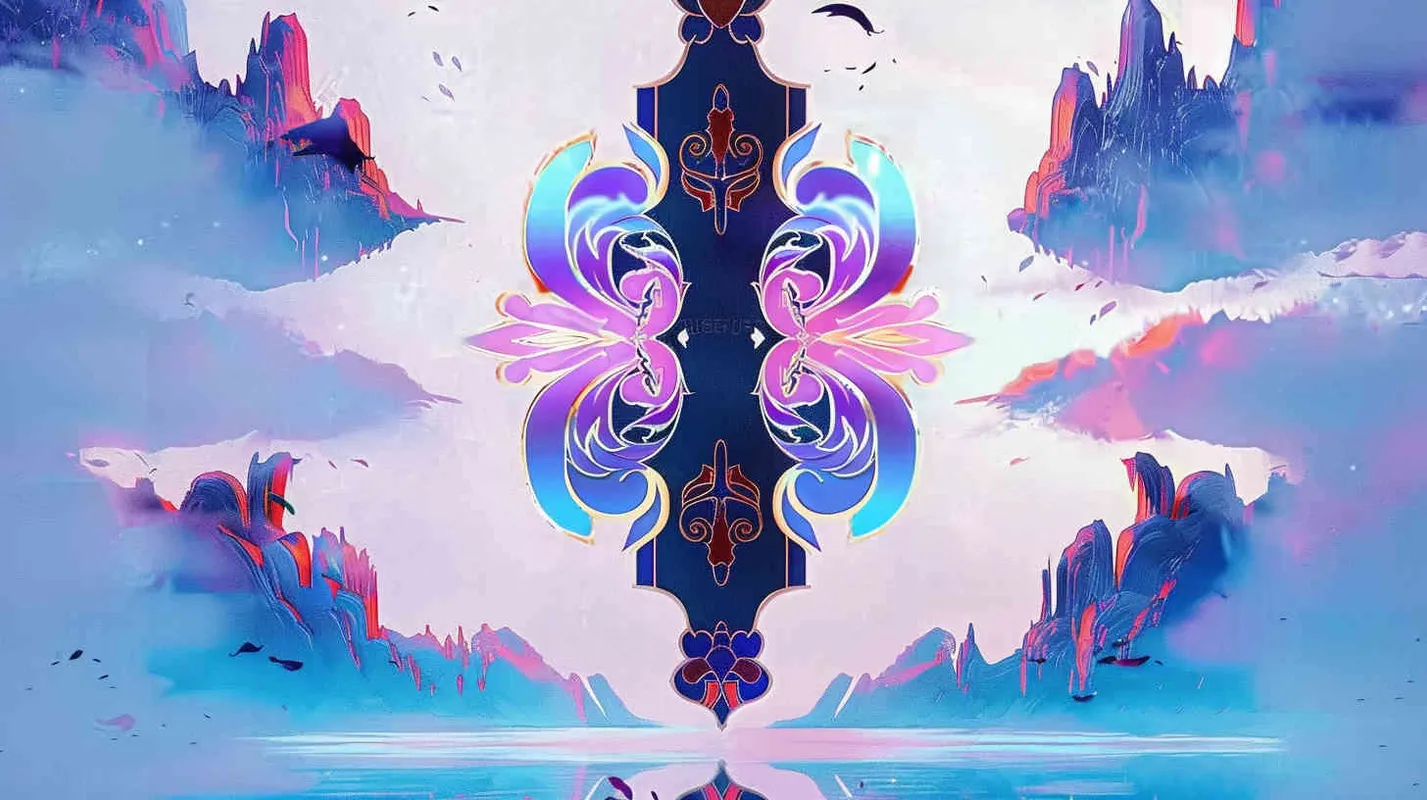 中国传统纹样做设计元素构建海边梦幻场景，大场景，元宇宙，未来感，赛博朋克，蓝紫色调 - style4部分