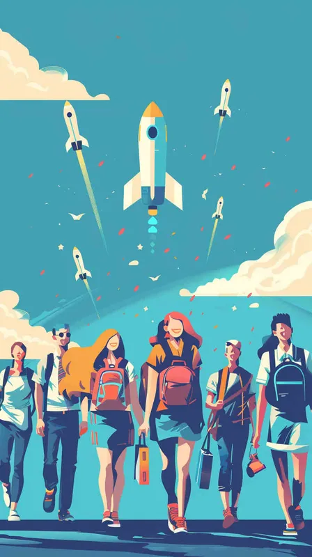 Anniversary poster design, campus students, modern to future, artistic sense, stylized. Full Length Shot(FLS),Front view --ar 9:16 --v 6.0 (fast) - style3部分