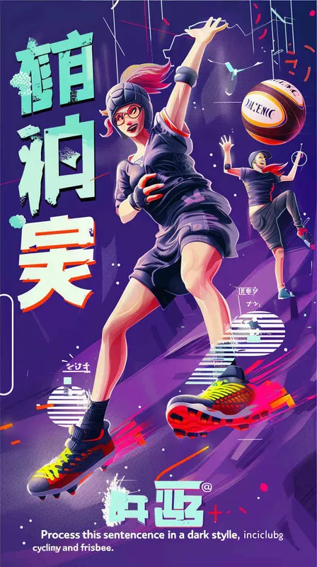 处理为深色风格，橄榄球，骑行，飞盘等运动 - AI绘画作品展示 | Midjourney中文版生成
