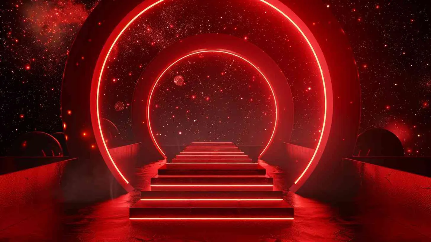 红色的音乐会舞台，时尚潮流，宇宙太空元素，科技感  – AI绘画作品展示 | Midjourney中文版生成