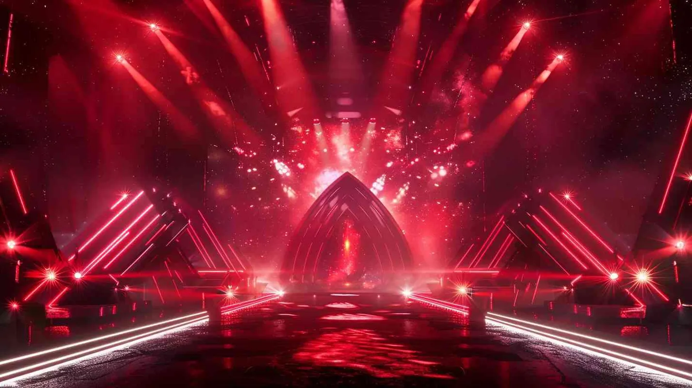 红色的音乐会舞台，时尚潮流，宇宙太空元素，科技感  - style4部分