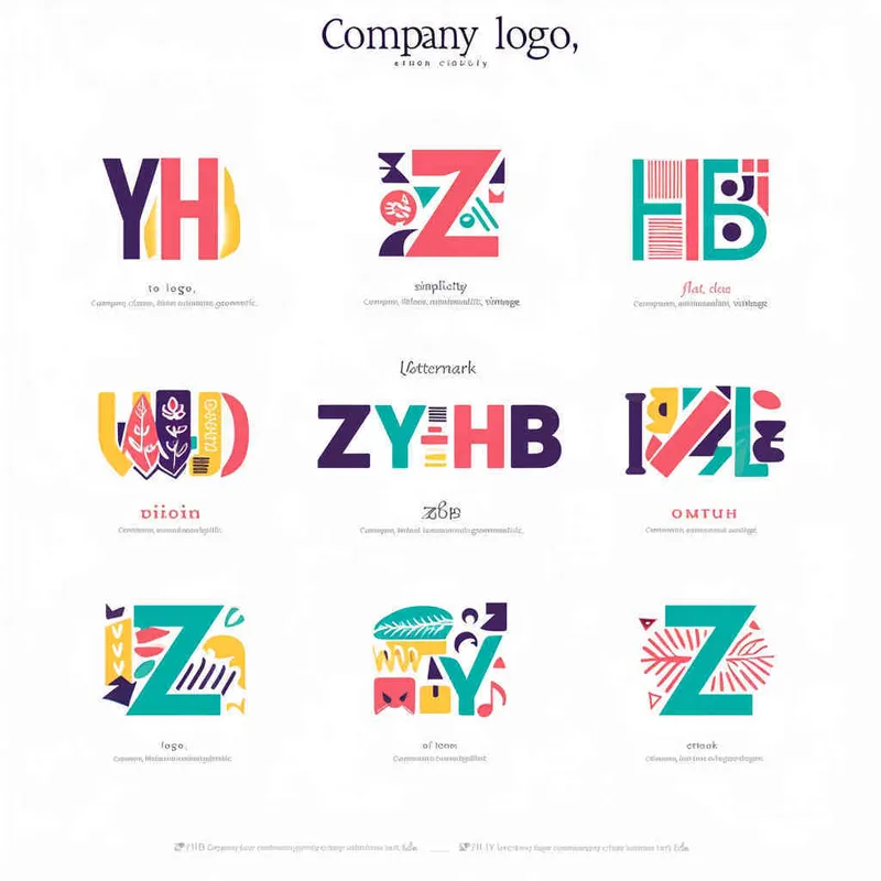 Company logo, flat, clean, simplicity modern, minimalist, vintage, cartoon, geometric, lettermark logo of letter ZYHB  - style3部分
