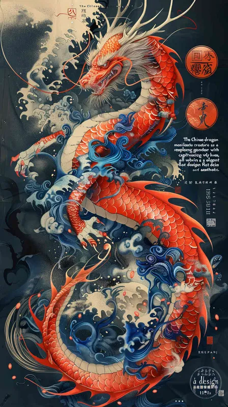 中国生效龙，色线艳丽，富贵，色彩明快，扁平风格 - style2部分