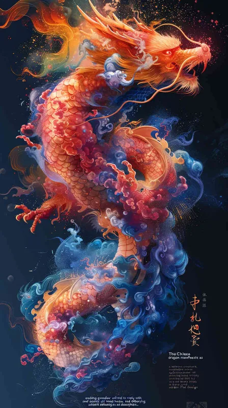 中国生效龙，色线艳丽，富贵，色彩明快，扁平风格 - style3部分