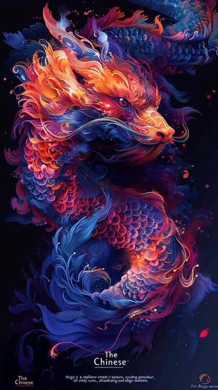中国生效龙，色线艳丽，富贵，色彩明快，扁平风格 - style4部分