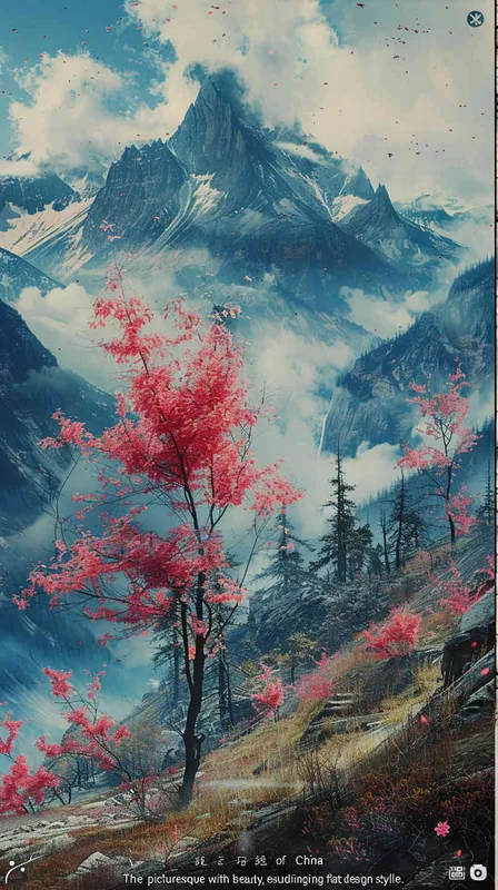 中国生效马，色线艳丽，富贵，色彩明快，扁平风格 - style4部分