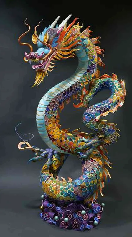 中国生效龙，色线艳丽，富贵，色彩明快，扁平风格 - style1部分