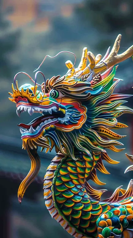 中国生效龙，色线艳丽，富贵，色彩明快，扁平风格 - style2部分