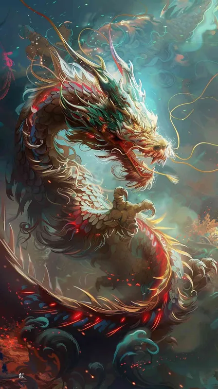 中国生效龙，色线艳丽，富贵，色彩明快，扁平风格 - style2部分