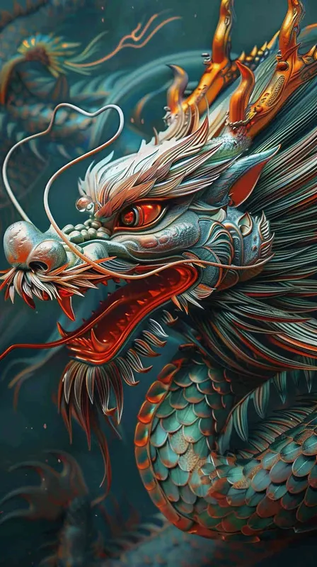 中国生效龙，色线艳丽，富贵，色彩明快，扁平风格 - style3部分