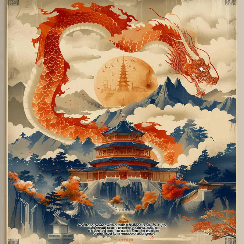 穆夏风格的插画海报，中国传统纹样，大师设计 - style4部分