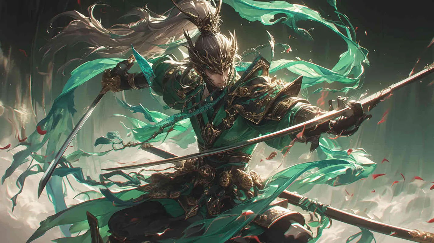 1️⃣ chibi style, Goryeo general wearing green and gold armor with an elaborate helmet holding two scimitars, full body shot, game icon, fantasy art style, 2d game art, fantasy character design, green and brown color scheme, fantasy illustration, game asset in the style of a Goryeo general wearing green and gold armor with an elaborate helmet holding two scimitars, full body shot, game icon, fantasy art style, 2d game art, fantasy character design, green and brown color scheme, fantasy illustration, game asset  - style3部分
