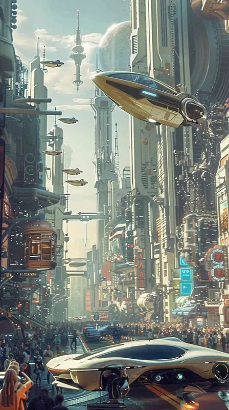 未来世界，机器人，飞行汽车 – AI绘画作品展示 | Midjourney中文版生成