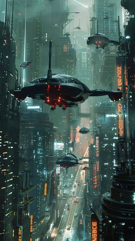 未来世界，机器人，飞行汽车 - AI绘画作品展示 | Midjourney中文版生成