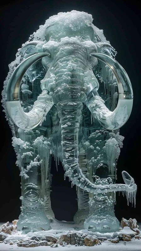 冰封猛犸象 体现出时代变迁的感觉 - AI绘画作品展示 | Midjourney中文版生成