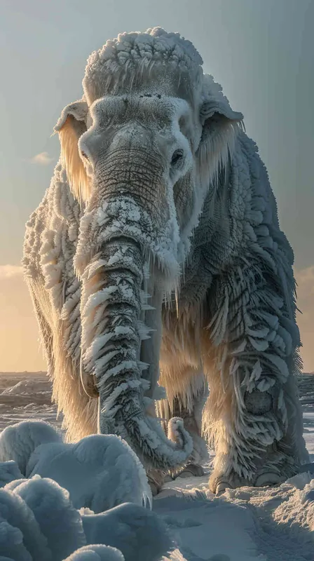 冰封猛犸象 体现出时代变迁的感觉 - AI绘画作品展示 | Midjourney中文版生成