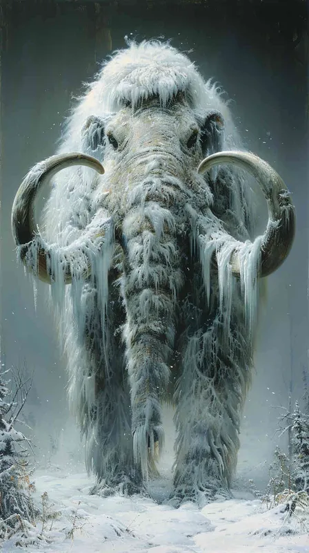 冰封猛犸象 体现出时代变迁的感觉 - AI绘画作品展示 | Midjourney中文版生成