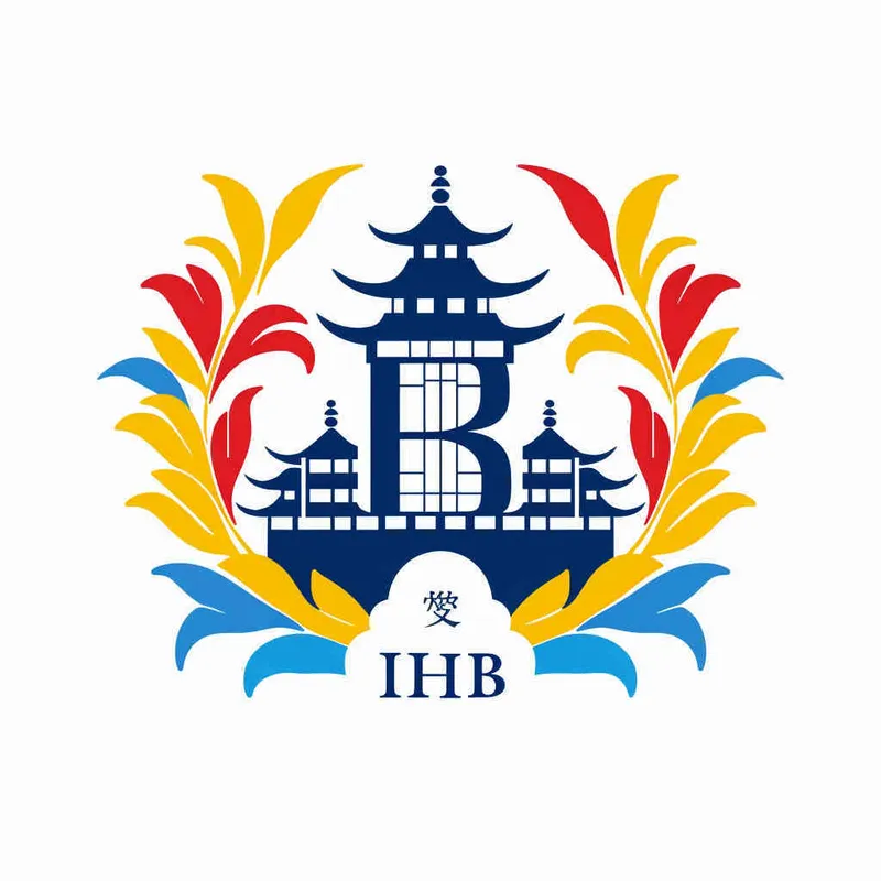 为湖北文旅生成一个Logo，以字母HB生成Logo，颜色明快，以蓝色为主色调，搭配黄色和红色，图片和文字结合，纯白色背景，矢量图标 - style1部分